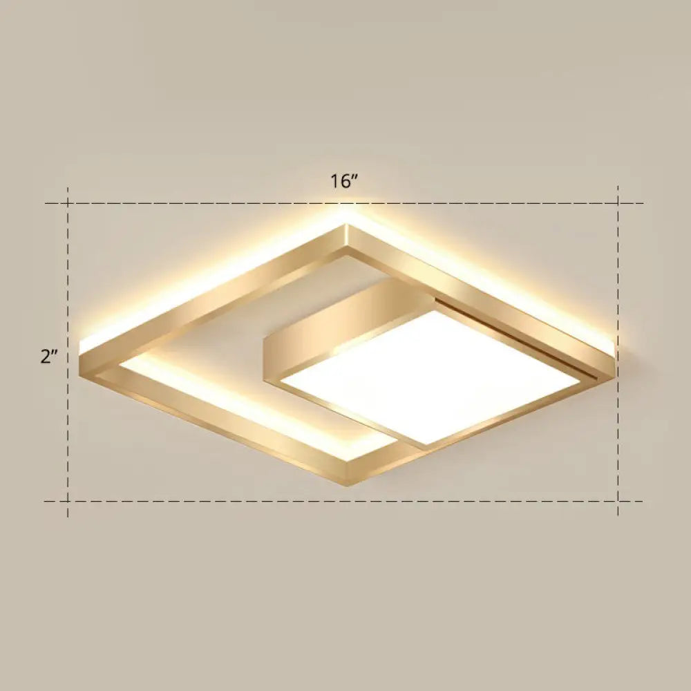 Modern Gold Led Flush Mount Ceiling Light Fixture For Bedrooms - Square Acrylic Lamp / 16’ Warm