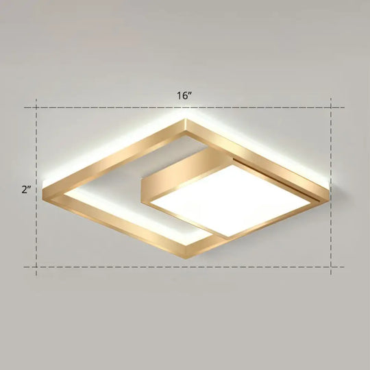 Modern Gold Led Flush Mount Ceiling Light Fixture For Bedrooms - Square Acrylic Lamp / 16’ White