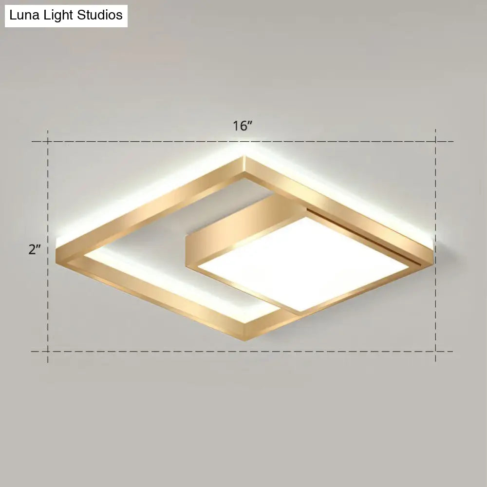 Modern Gold Led Flush Mount Ceiling Light Fixture For Bedrooms - Square Acrylic Lamp / 16 White