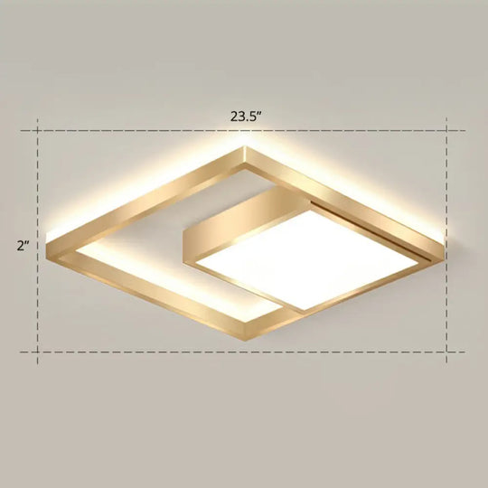 Modern Gold Led Flush Mount Ceiling Light Fixture For Bedrooms - Square Acrylic Lamp / 23.5’