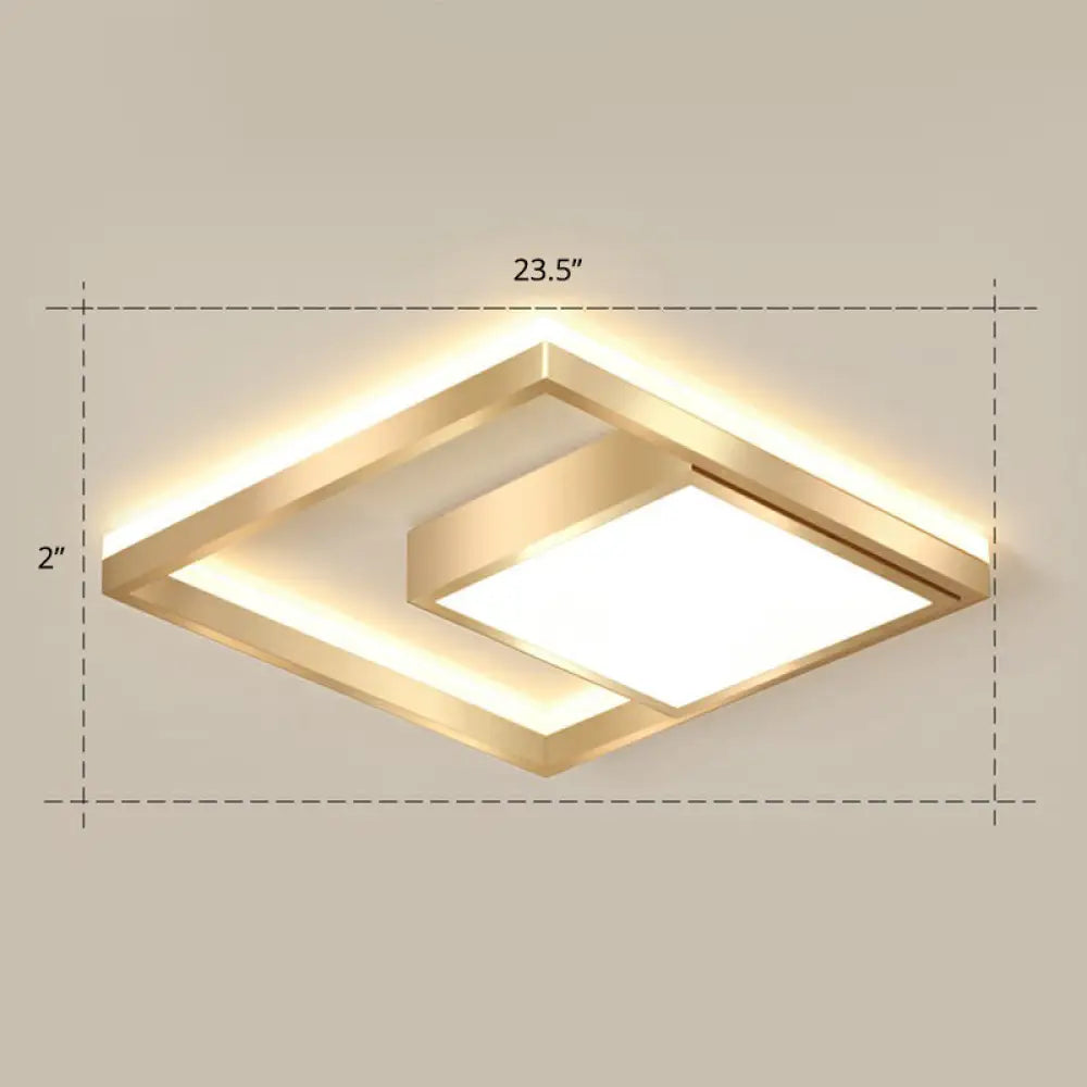 Modern Gold Led Flush Mount Ceiling Light Fixture For Bedrooms - Square Acrylic Lamp / 23.5’ Warm