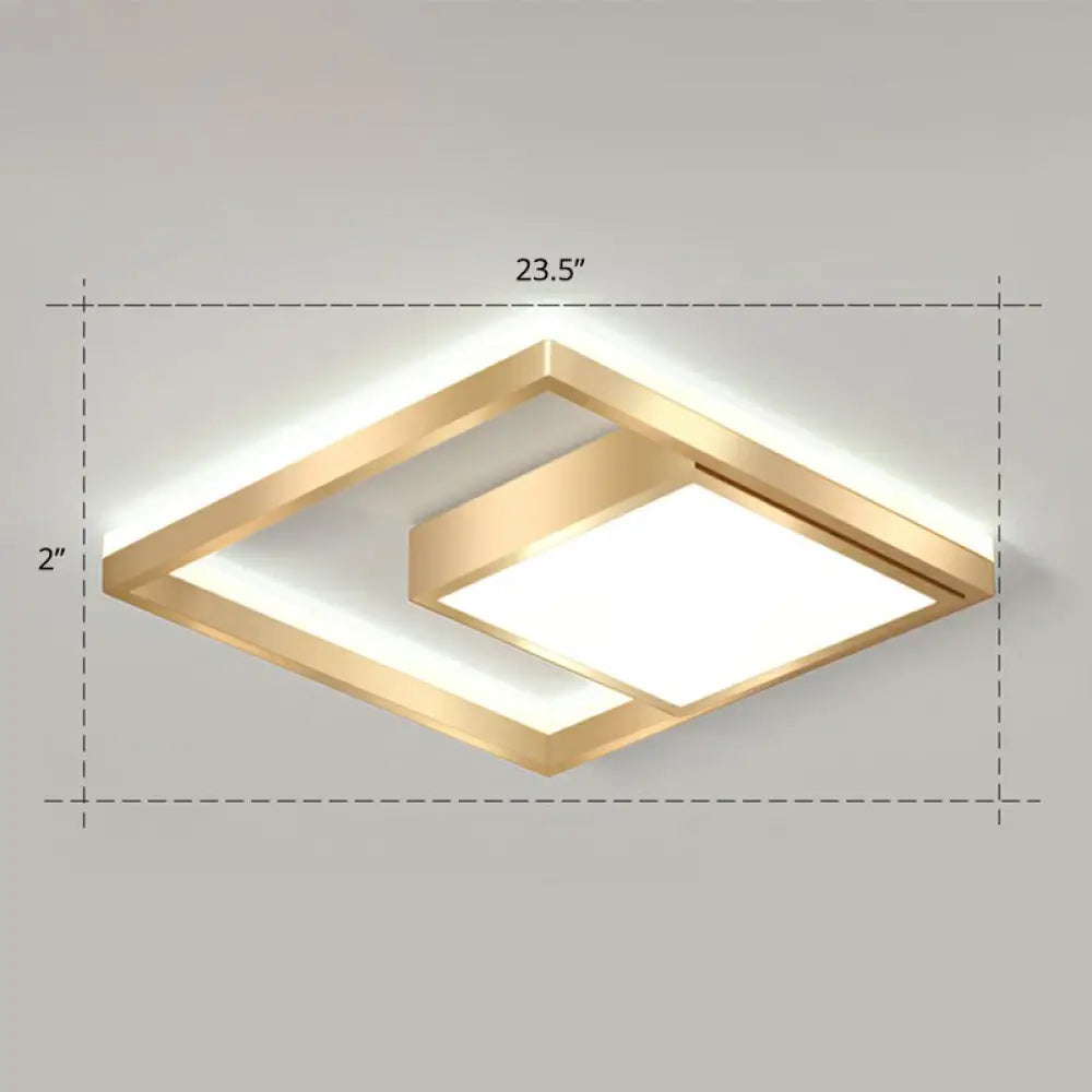 Modern Gold Led Flush Mount Ceiling Light Fixture For Bedrooms - Square Acrylic Lamp / 23.5’ White