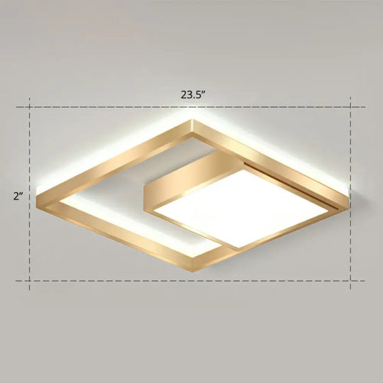 Modern Gold Led Flush Mount Ceiling Light Fixture For Bedrooms - Square Acrylic Lamp / 23.5’ White