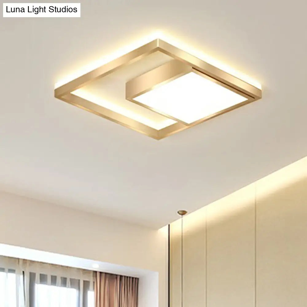 Modern Gold Led Flush Mount Ceiling Light Fixture For Bedrooms - Square Acrylic Lamp