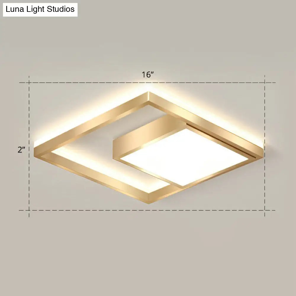 Modern Gold Led Flush Mount Ceiling Light Fixture For Bedrooms - Square Acrylic Lamp / 16 Remote