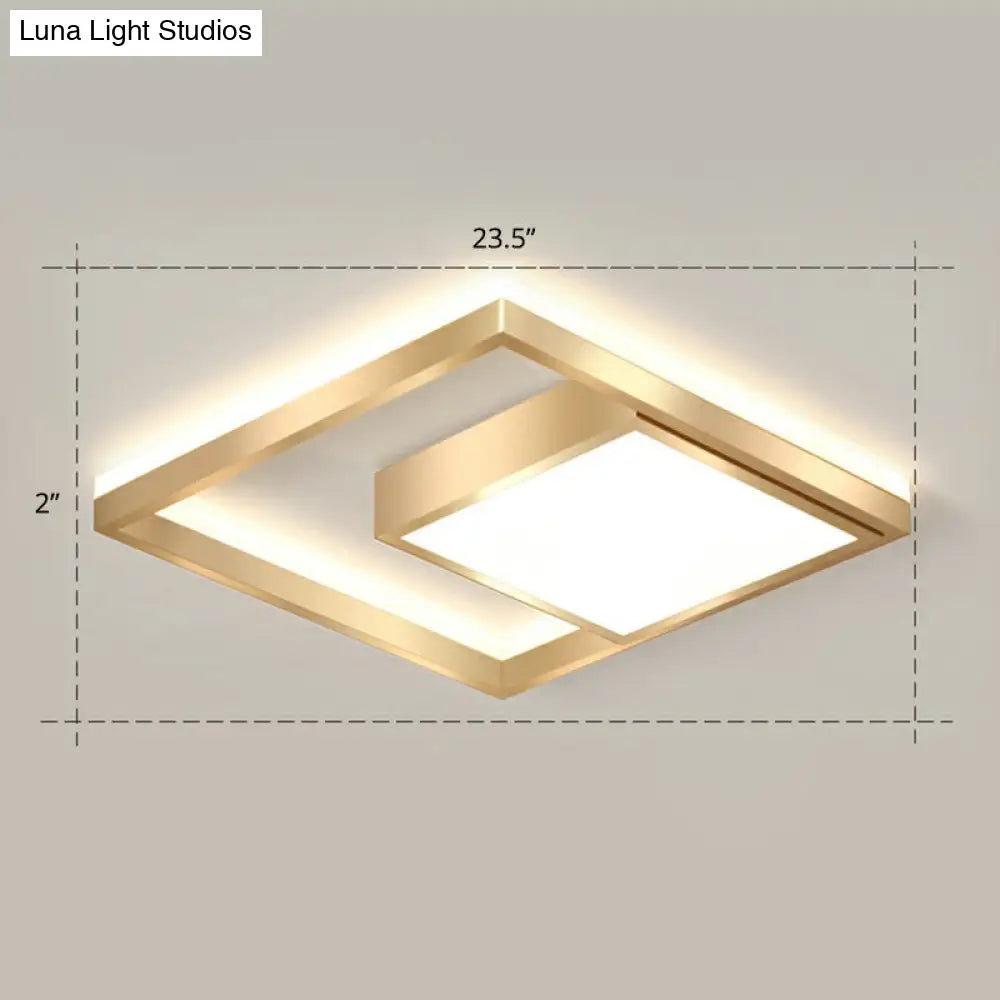 Modern Gold Led Flush Mount Ceiling Light Fixture For Bedrooms - Square Acrylic Lamp / 23.5 Remote