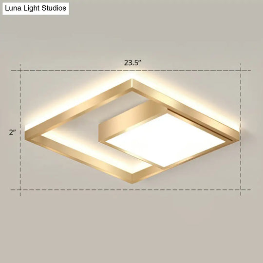 Modern Gold Led Flush Mount Ceiling Light Fixture For Bedrooms - Square Acrylic Lamp / 23.5 Remote