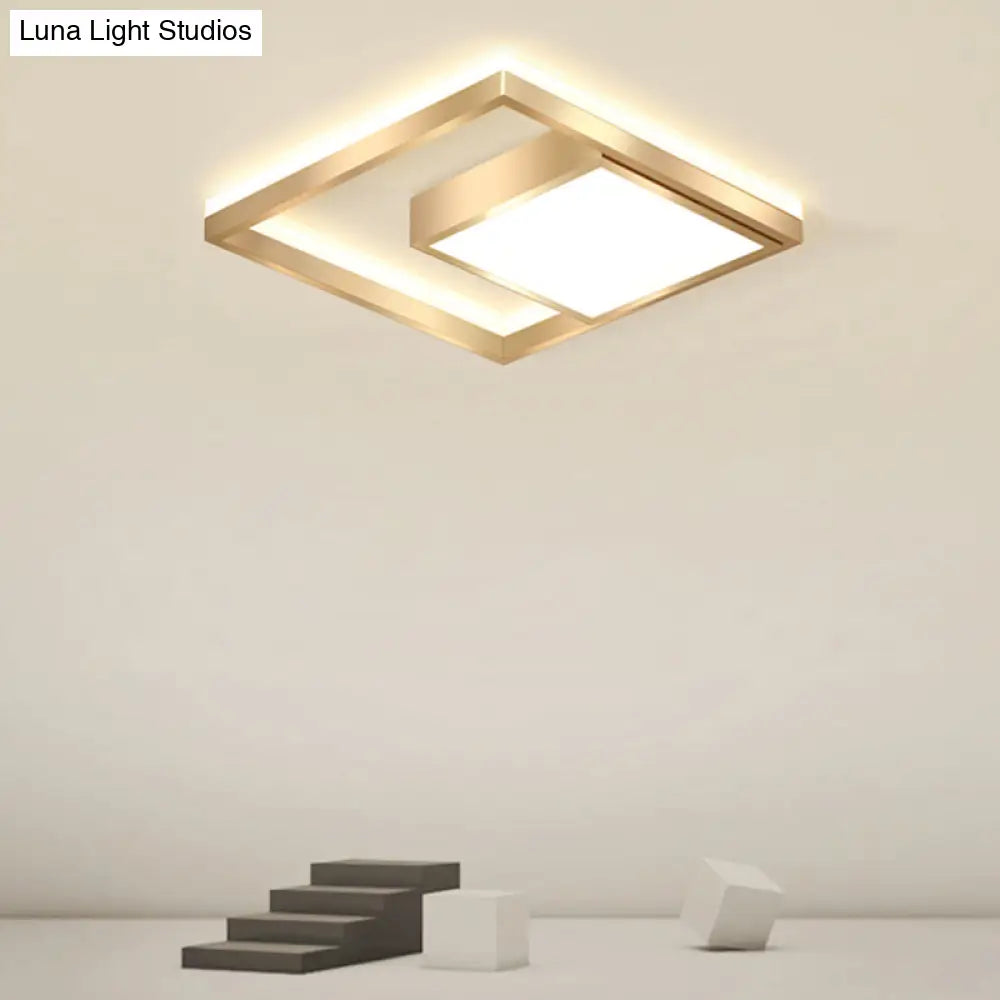 Modern Gold Led Flush Mount Ceiling Light Fixture For Bedrooms - Square Acrylic Lamp