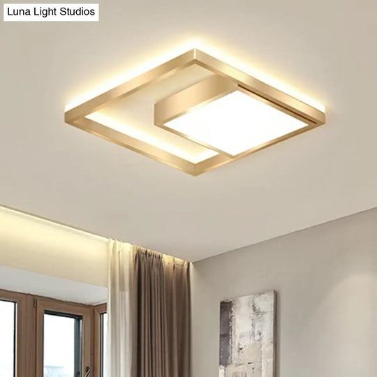 Modern Gold Led Flush Mount Ceiling Light Fixture For Bedrooms - Square Acrylic Lamp