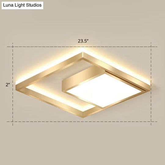 Modern Gold Led Flush Mount Ceiling Light Fixture For Bedrooms - Square Acrylic Lamp / 23.5 Warm