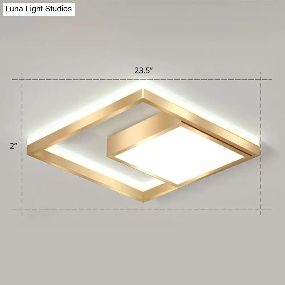 Modern Gold Led Flush Mount Ceiling Light Fixture For Bedrooms - Square Acrylic Lamp / 23.5 White