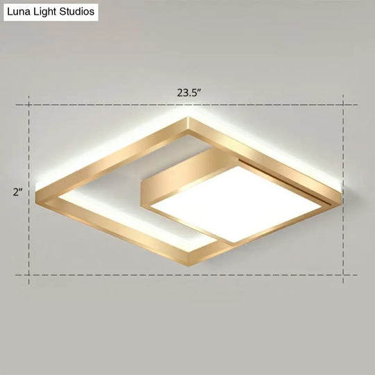 Modern Gold Led Flush Mount Ceiling Light Fixture For Bedrooms - Square Acrylic Lamp / 23.5 White