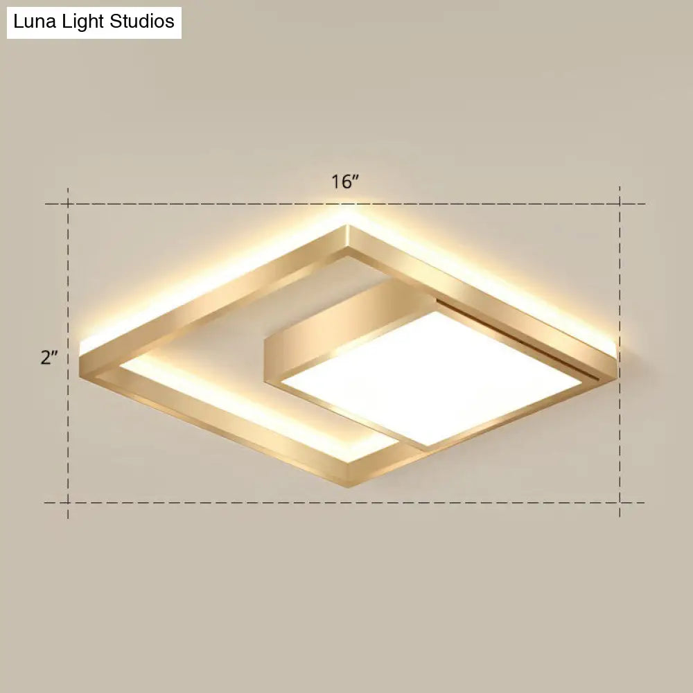 Modern Gold Led Flush Mount Ceiling Light Fixture For Bedrooms - Square Acrylic Lamp / 16 Warm