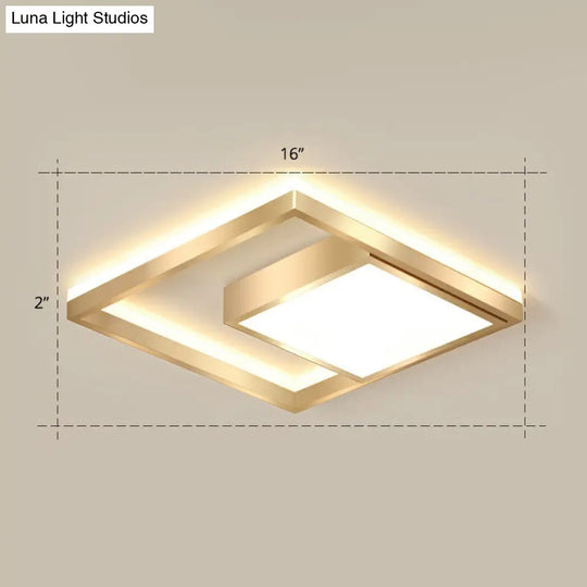 Modern Gold Led Flush Mount Ceiling Light Fixture For Bedrooms - Square Acrylic Lamp / 16 Warm