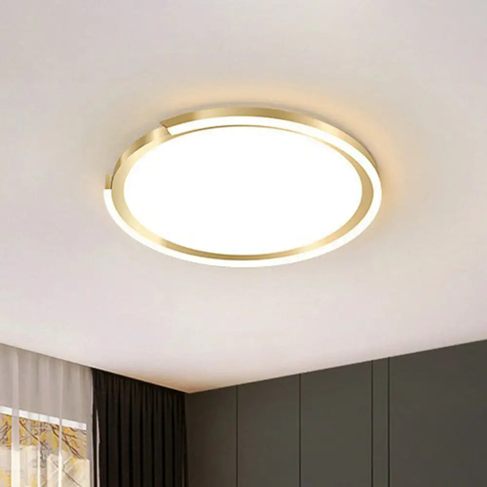 Modern Gold Led Flush Mount Ceiling Light - Simplicity Metallic Design Extra - Thin Circular Shape