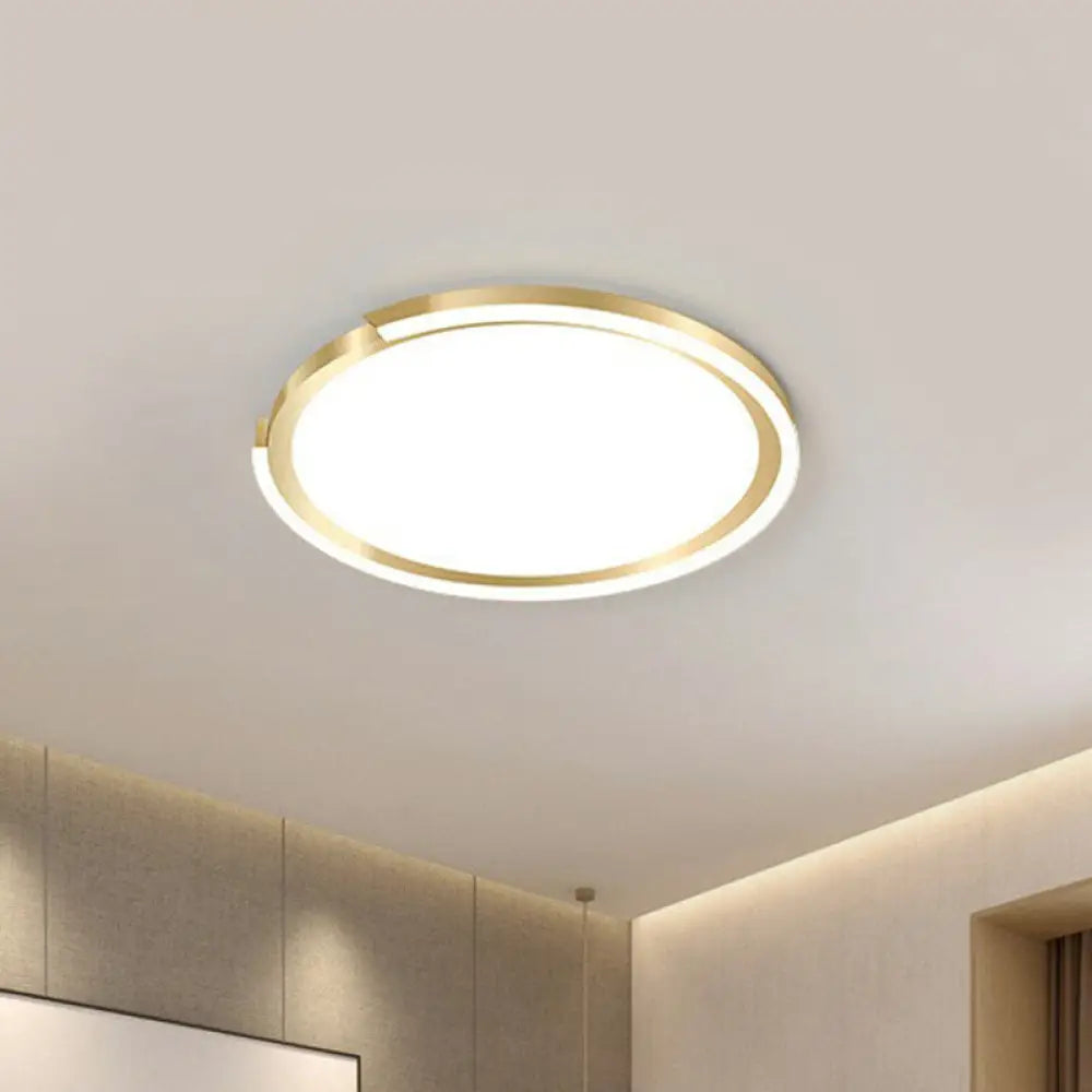 Modern Gold Led Flush Mount Ceiling Light - Simplicity Metallic Design Extra - Thin Circular Shape