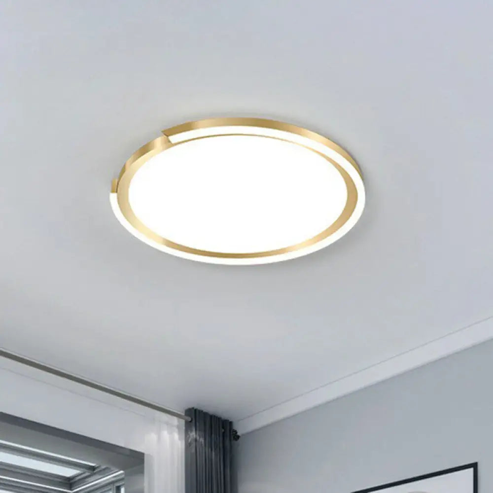 Modern Gold Led Flush Mount Ceiling Light - Simplicity Metallic Design Extra - Thin Circular Shape