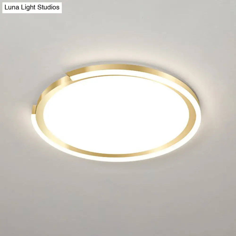 Modern Gold Led Flush Mount Ceiling Light - Simplicity Metallic Design Extra-Thin Circular Shape