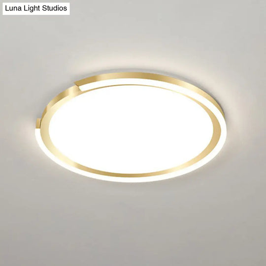 Modern Gold Led Flush Mount Ceiling Light - Simplicity Metallic Design Extra-Thin Circular Shape