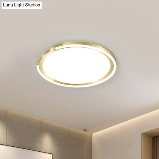 Modern Gold Led Flush Mount Ceiling Light - Simplicity Metallic Design Extra-Thin Circular Shape /