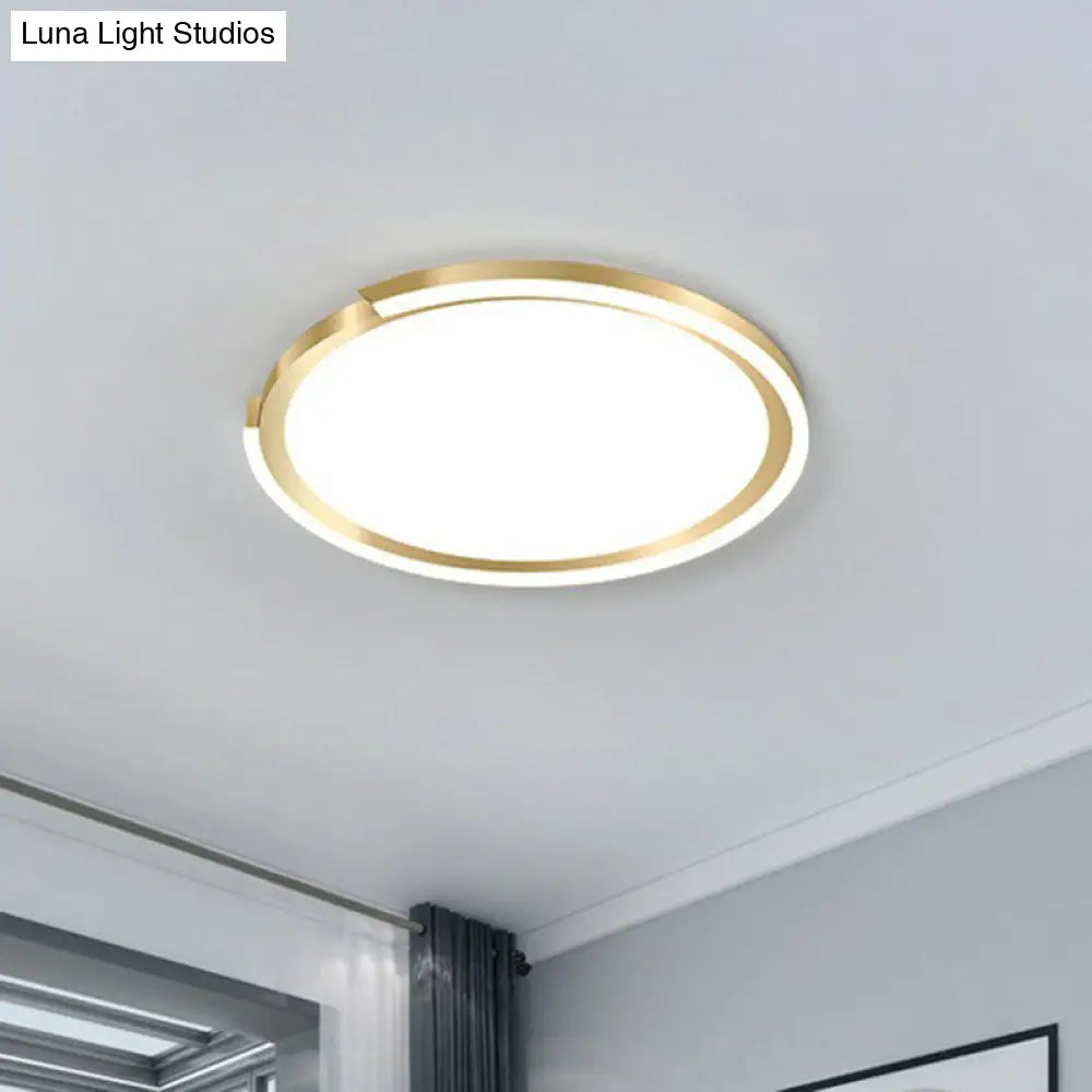 Modern Gold Led Flush Mount Ceiling Light - Simplicity Metallic Design Extra-Thin Circular Shape /