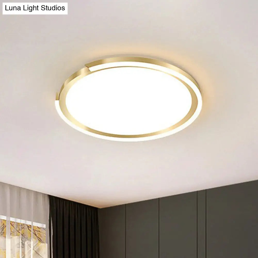 Modern Gold Led Flush Mount Ceiling Light - Simplicity Metallic Design Extra-Thin Circular Shape /