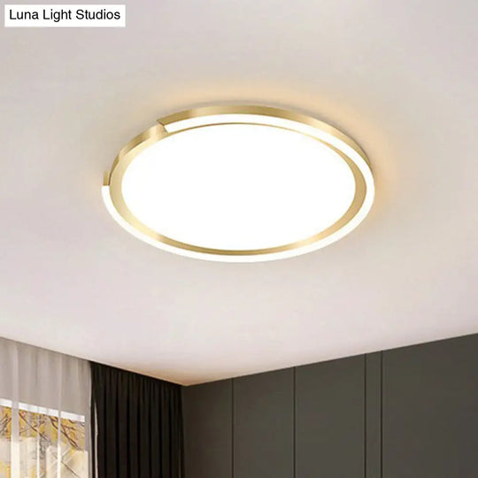 Modern Gold Led Flush Mount Ceiling Light - Simplicity Metallic Design Extra-Thin Circular Shape /