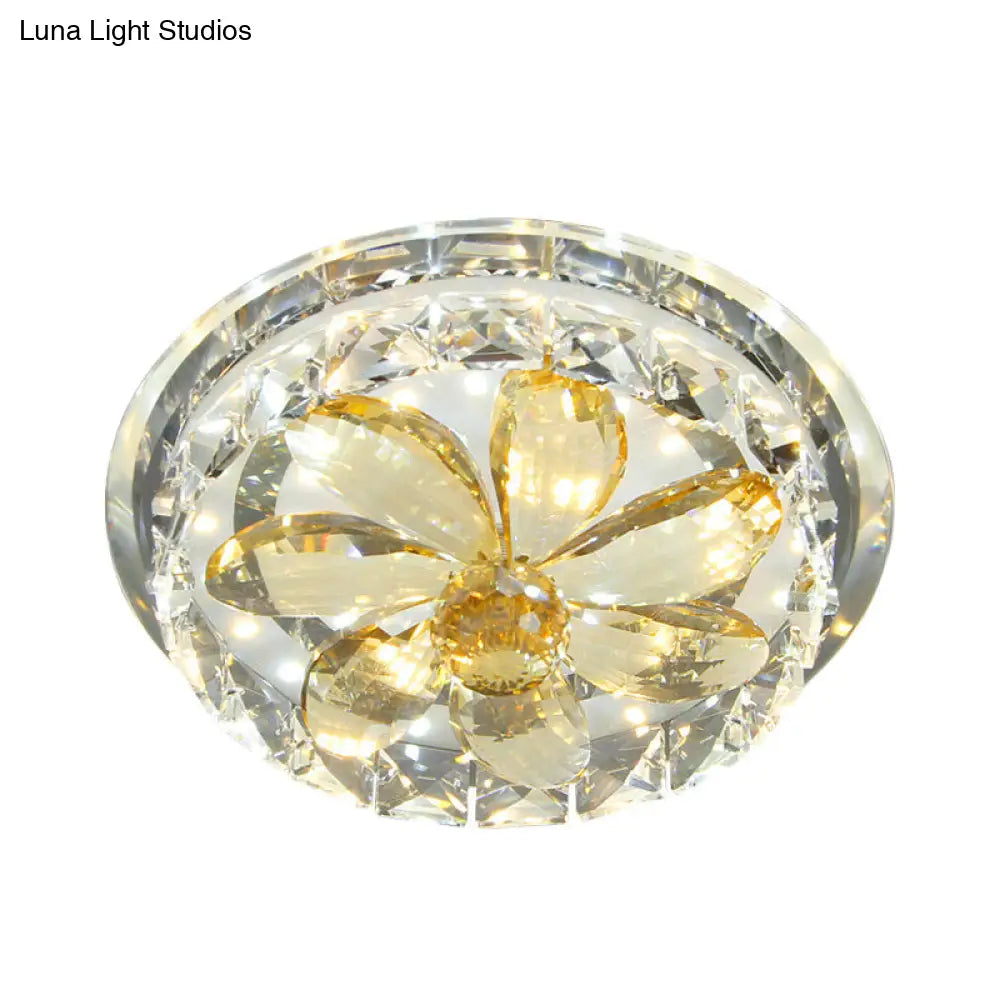 Modern Gold Led Flush Mount Crystal Ceiling Lamp - Mini Floral Fixture