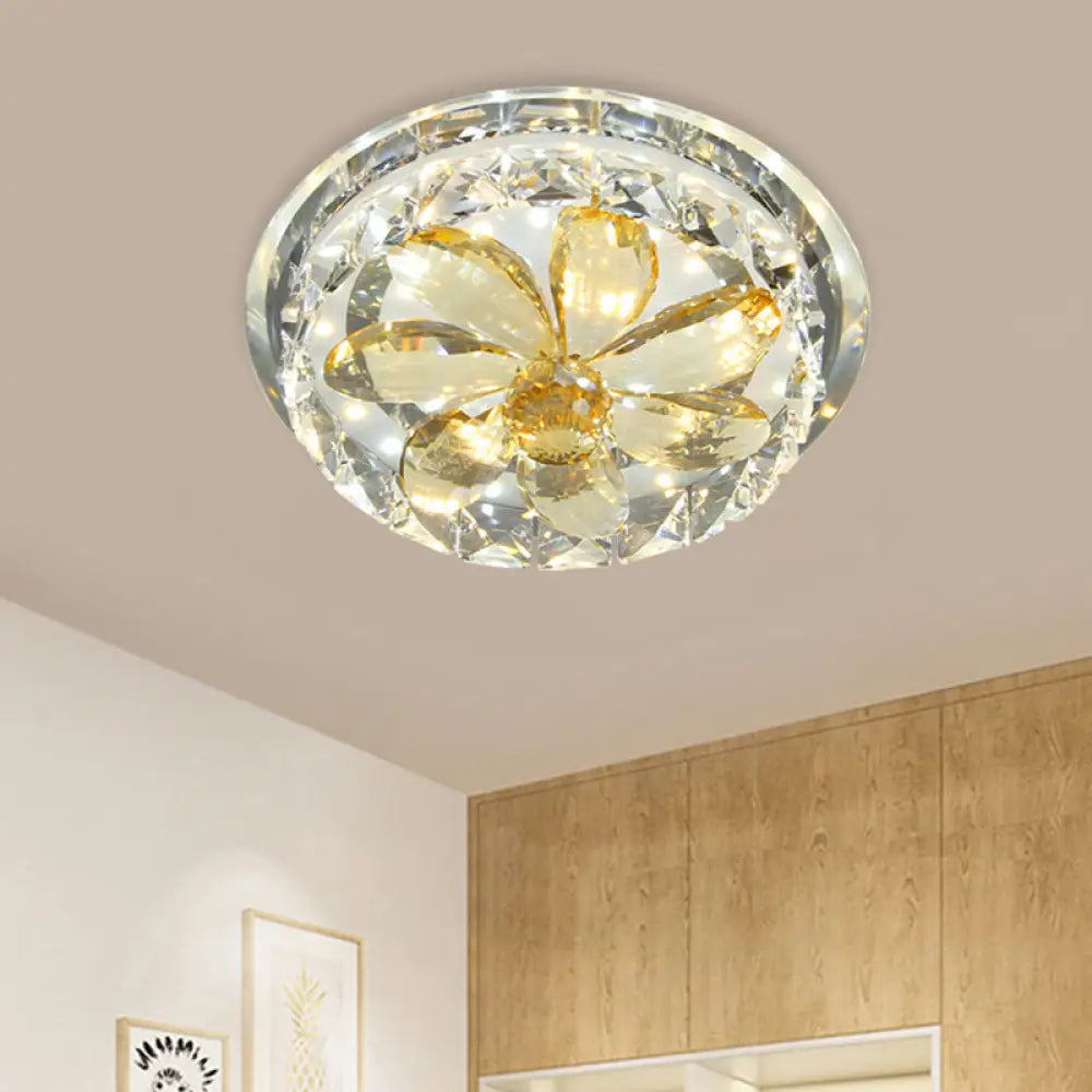Modern Gold Led Flush Mount Crystal Ceiling Lamp - Mini Floral Fixture