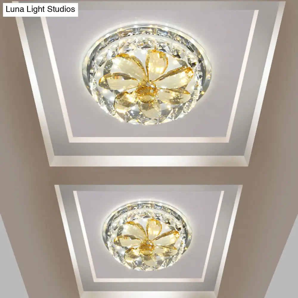 Modern Gold Led Flush Mount Crystal Ceiling Lamp - Mini Floral Fixture