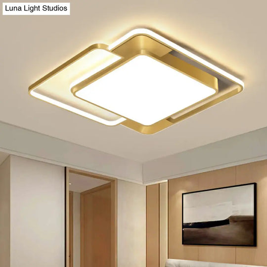 Modern Gold Led Flushmount Ceiling Light For Bedroom - Simple Square Design