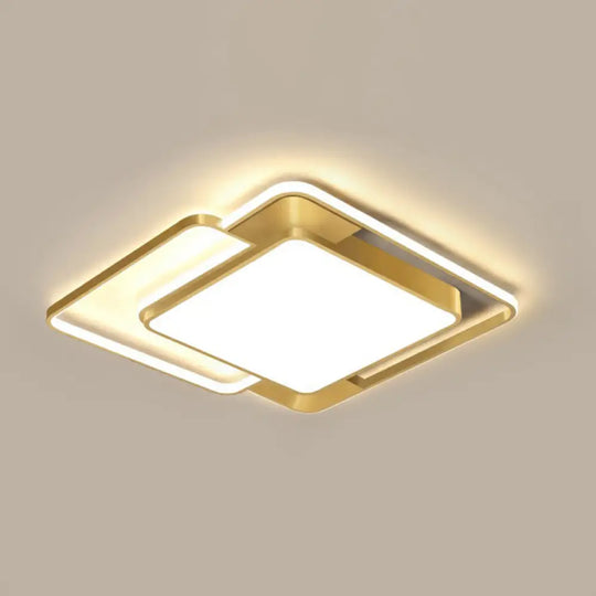 Modern Gold Led Flushmount Ceiling Light For Bedroom - Simple Square Design / 20.5’ Remote