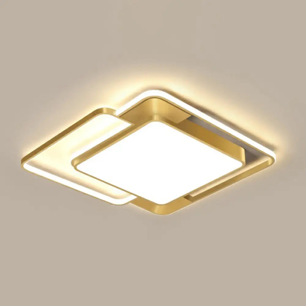 Modern Gold Led Flushmount Ceiling Light For Bedroom - Simple Square Design / 24.5’ Remote