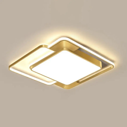 Modern Gold Led Flushmount Ceiling Light For Bedroom - Simple Square Design / 24.5’ Third Gear