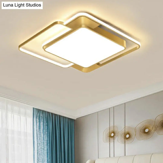 Modern Gold Led Flushmount Ceiling Light For Bedroom - Simple Square Design