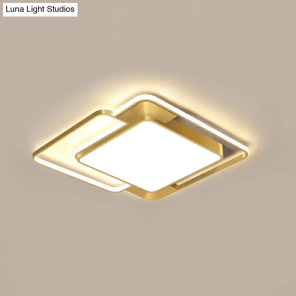 Modern Gold Led Flushmount Ceiling Light For Bedroom - Simple Square Design / 16.5 Third Gear