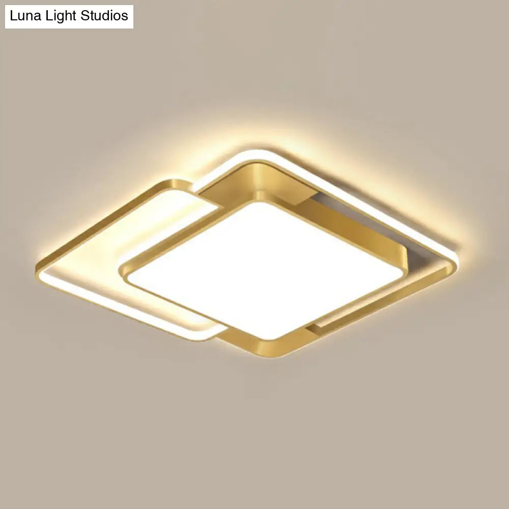 Modern Gold Led Flushmount Ceiling Light For Bedroom - Simple Square Design / 24.5 Remote Control