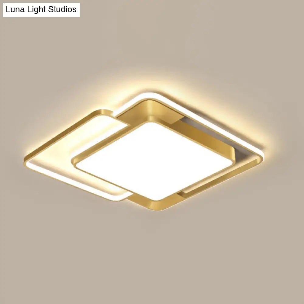 Modern Gold Led Flushmount Ceiling Light For Bedroom - Simple Square Design / 20.5 Remote Control