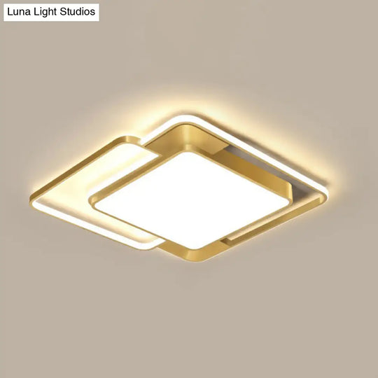 Modern Gold Led Flushmount Ceiling Light For Bedroom - Simple Square Design / 20.5 Remote Control