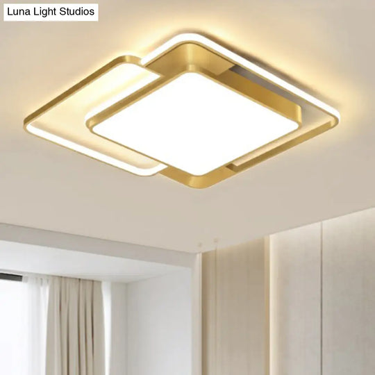 Modern Gold Led Flushmount Ceiling Light For Bedroom - Simple Square Design