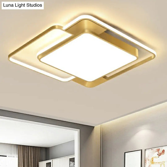 Modern Gold Led Flushmount Ceiling Light For Bedroom - Simple Square Design