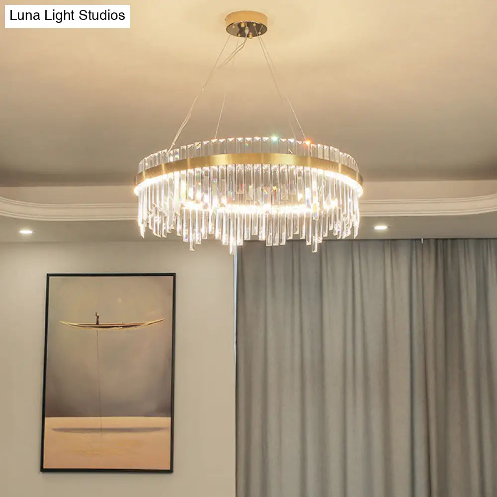 Modern Gold Led Hanging Ceiling Light With Crystal Rod Chandelier - 16/19.5 Wide