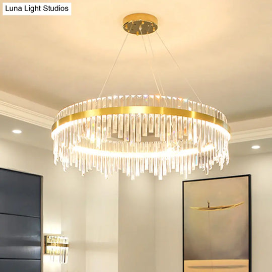 Modern Gold Led Hanging Ceiling Light With Crystal Rod Chandelier - 16/19.5 Wide