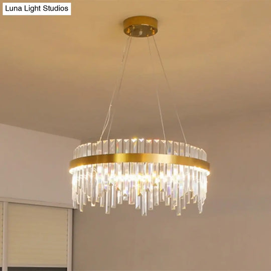 Modern Gold Led Hanging Ceiling Light With Crystal Rod Chandelier - 16/19.5 Wide