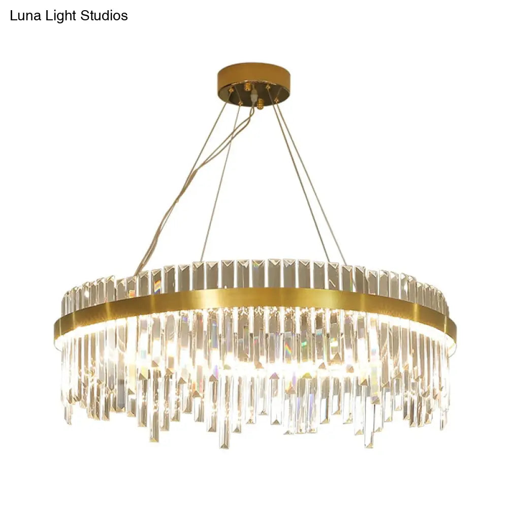 Modern Gold Led Hanging Ceiling Light With Crystal Rod Chandelier - 16/19.5 Wide