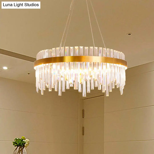 Modern Gold Led Hanging Ceiling Light With Crystal Rod Chandelier - 16/19.5 Wide