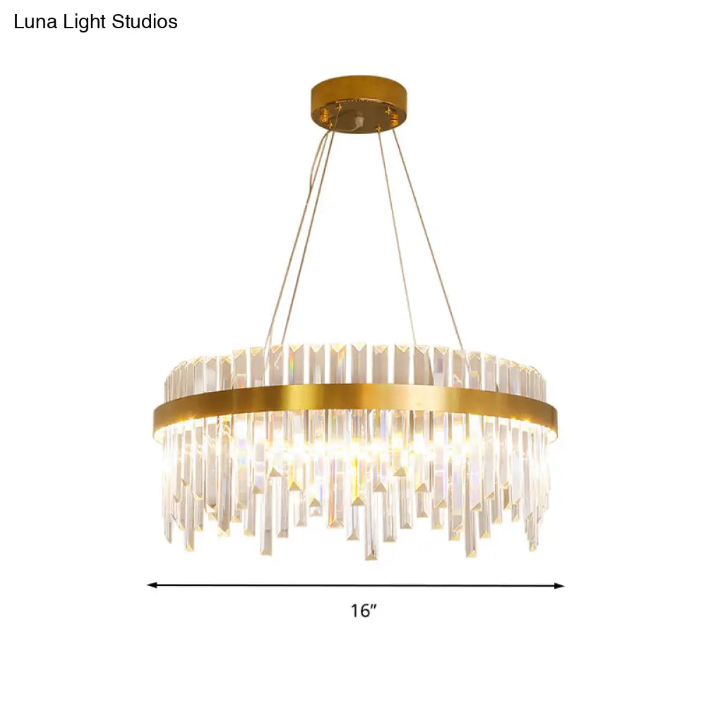 Modern Gold Led Hanging Ceiling Light With Crystal Rod Chandelier - 16/19.5 Wide