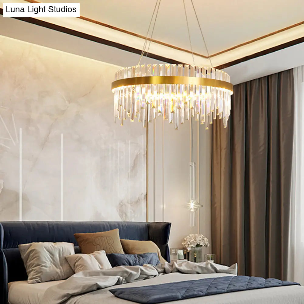 Modern Gold Led Hanging Ceiling Light With Crystal Rod Chandelier - 16/19.5 Wide