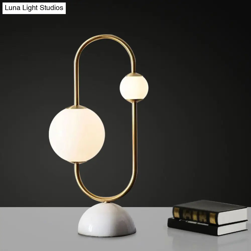 Modern Gold Led Nightstand Lamp With Frosted Glass Shades Marble Dome Base 2 Heads