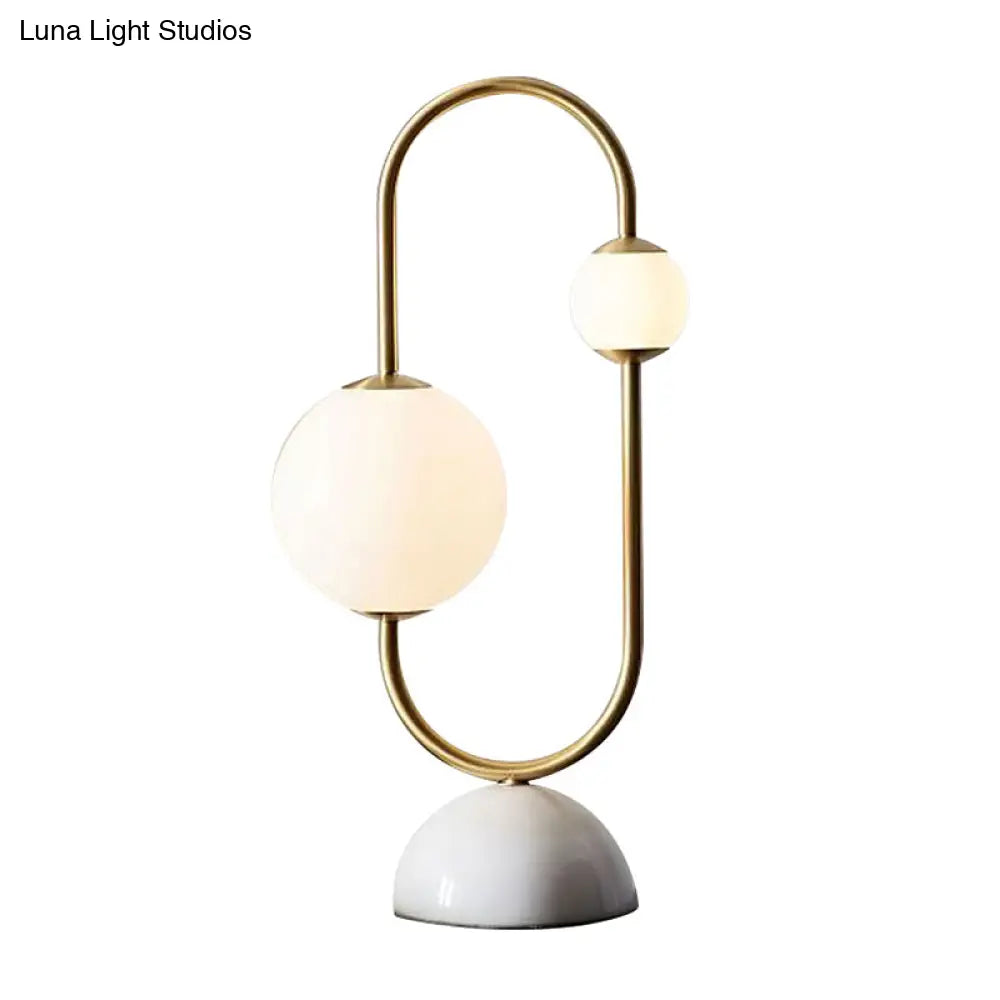 Modern Gold Led Nightstand Lamp With Frosted Glass Shades Marble Dome Base 2 Heads